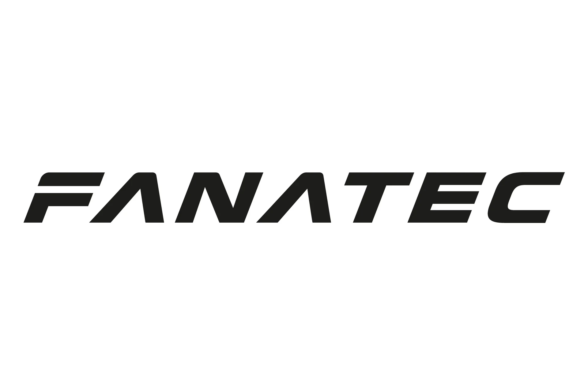 Fanatec logo in black text on a white background, representing the leading brand in sim racing hardware and peripherals.
