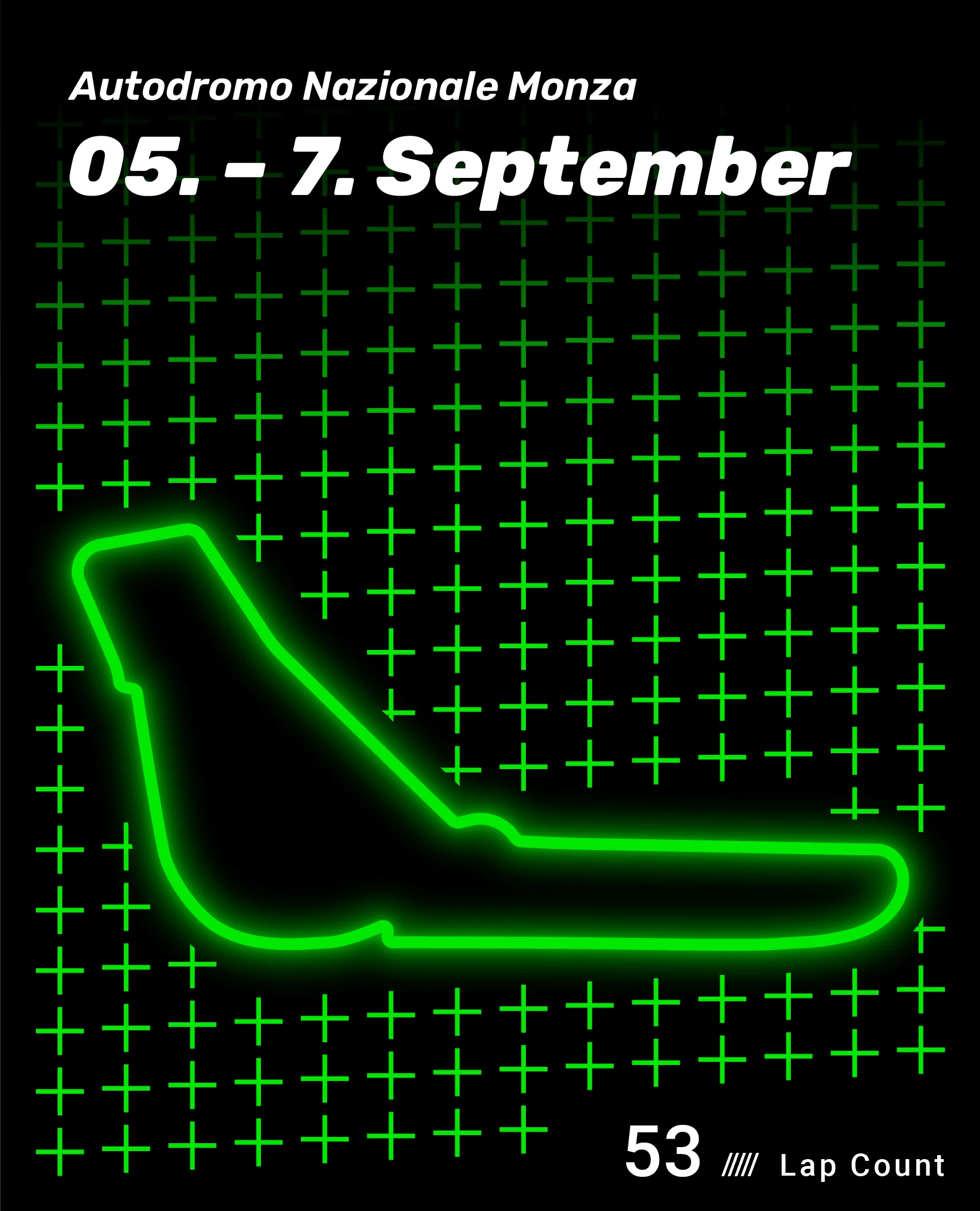 Autodromo Nazionale Monza track layout for the Sauber F1 Racing Schedule, showcasing the historic Italian Grand Prix circuit, famous for its high-speed straights and legendary racing heritage.