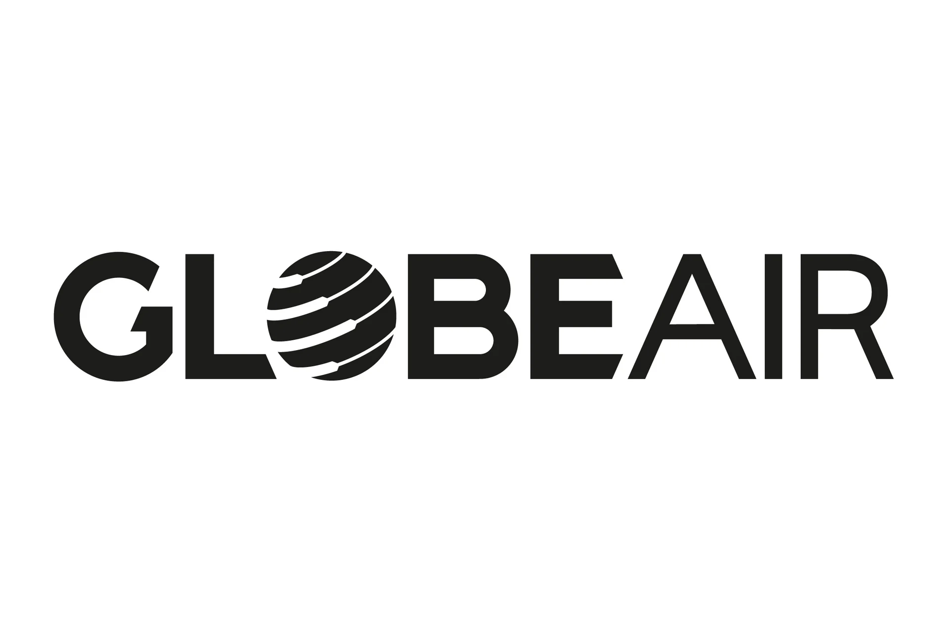 The official logo of GlobeAir, featuring its black script-style text on a white background.