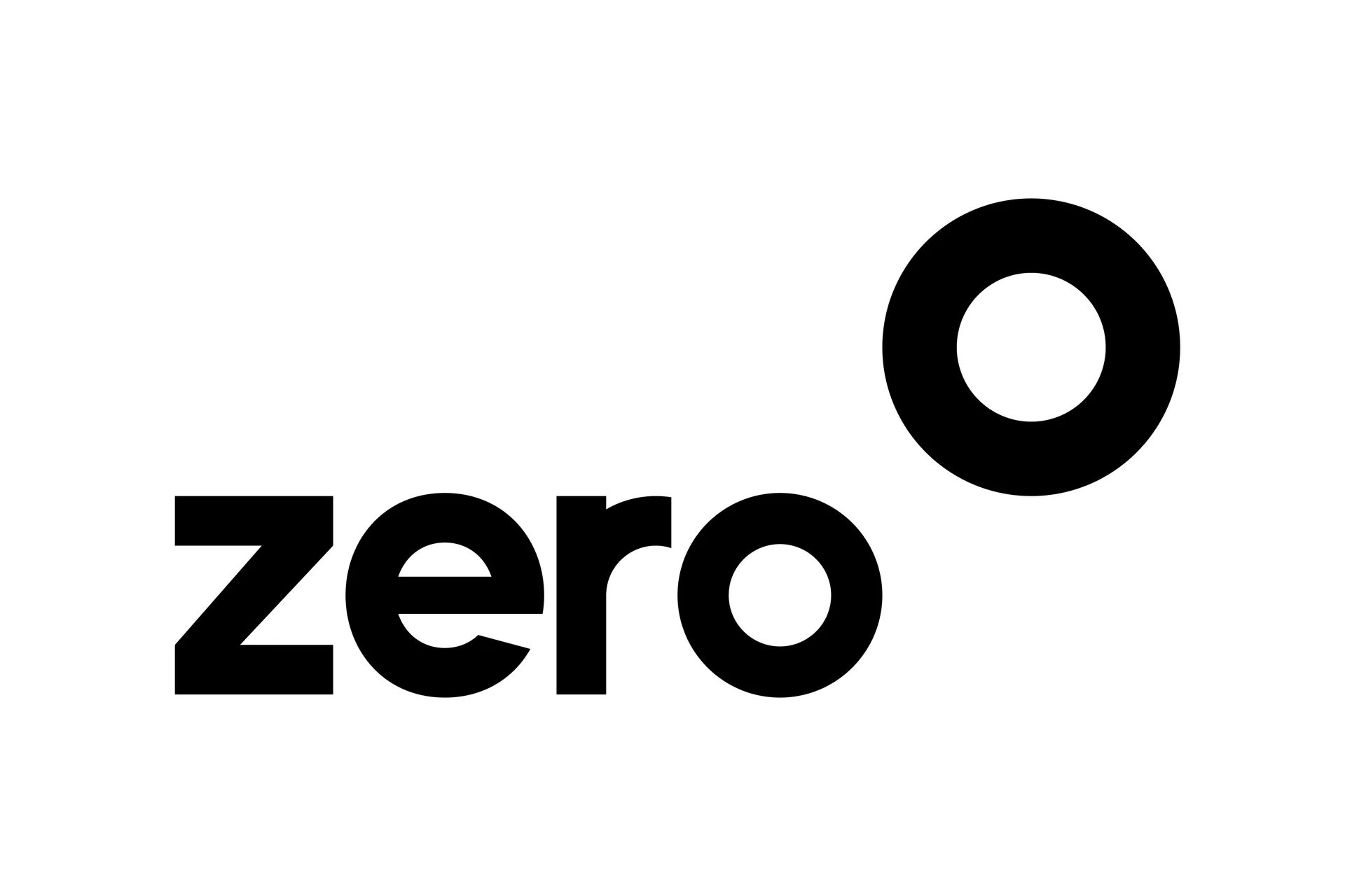 "Zero" logo in black, featuring a modern, minimalistic sans-serif font with a circular design element.