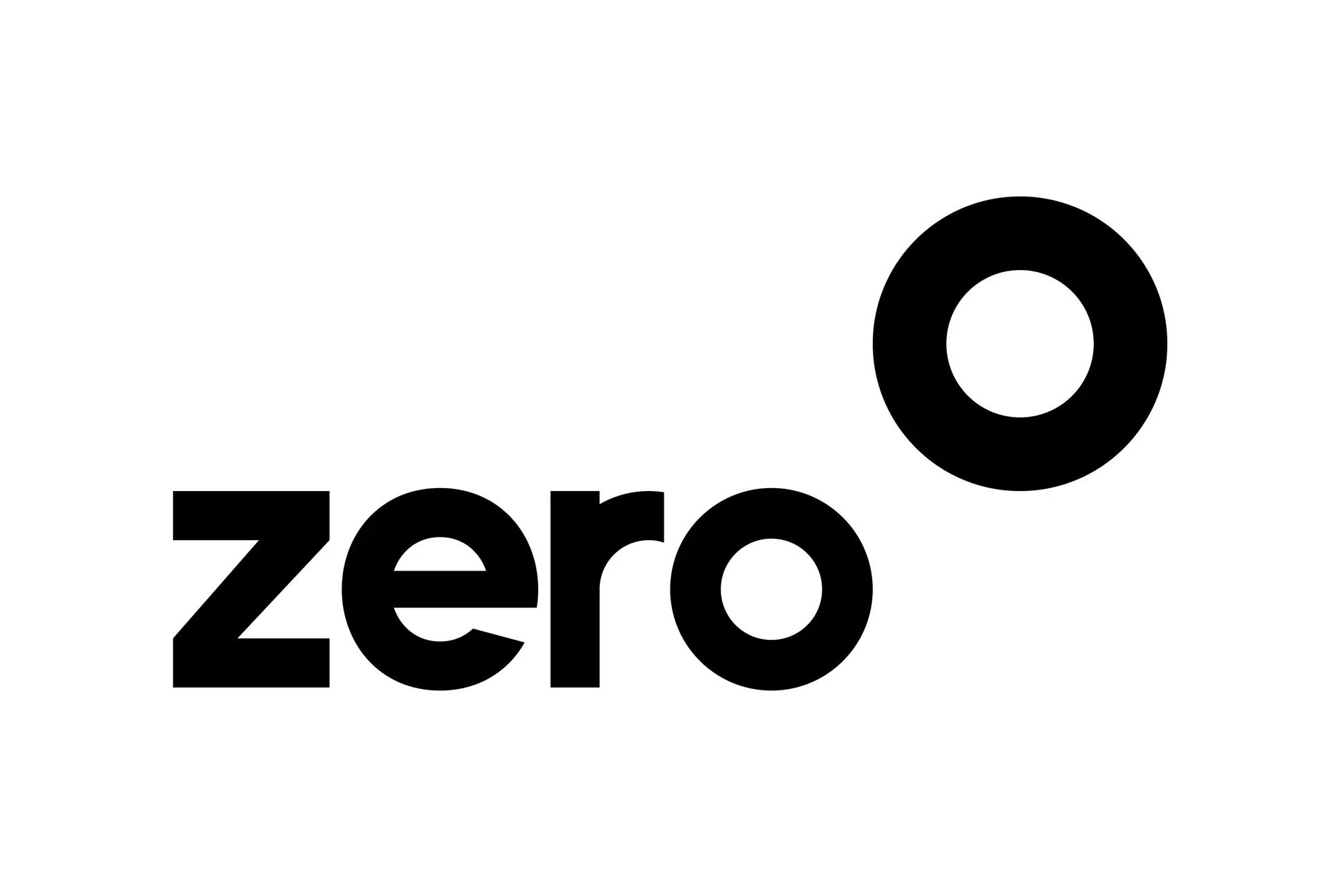 "Zero" logo in black, featuring a modern, minimalistic sans-serif font with a circular design element.