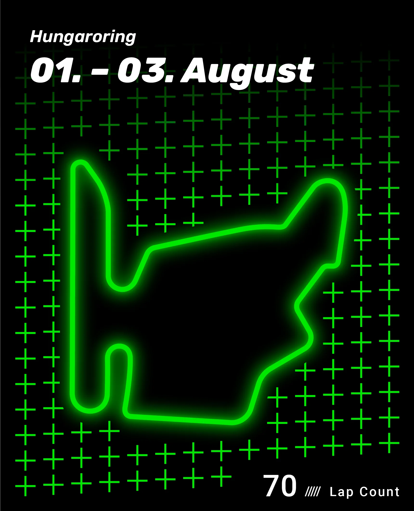 Hungaroring Circuit track layout for the Sauber F1 Racing Schedule, featuring the tight and twisty Hungarian Grand Prix circuit known for its technical corners and minimal overtaking opportunities.